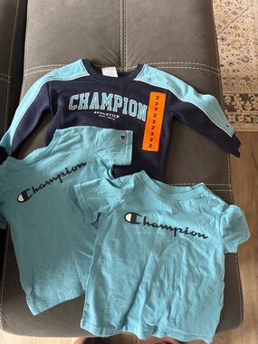 Champion Blue and Teal Sweatshirt and 2 Tee Shirts - 2T